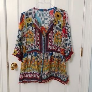 Johnny Was Silk Floral Blouse